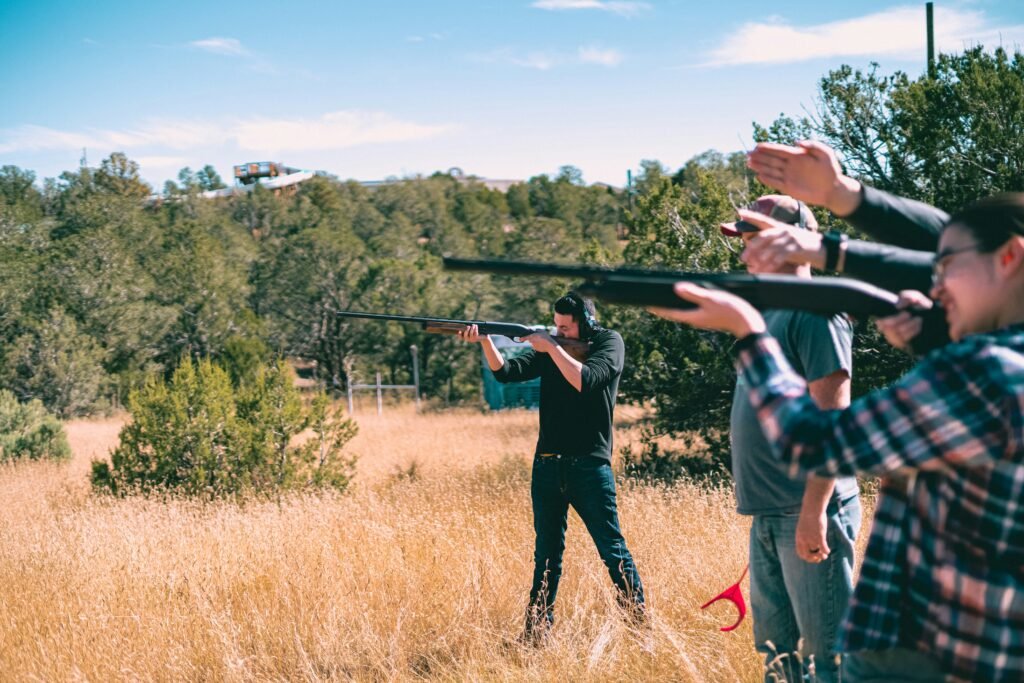 Super Sporting shooter, trap shooting competition, focused marksman